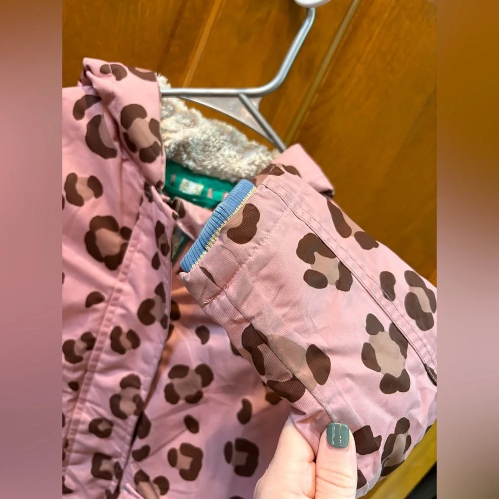 Mini Boden Pink Animal Print Waterproof Parka Size 5-6y